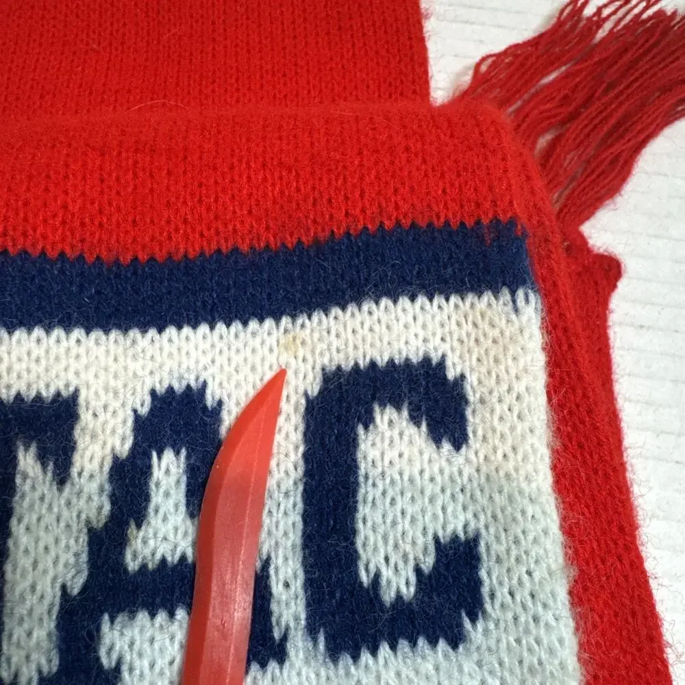 Vintage 70’s “Contac” 100% Acrylic Red Scarf w/ Fringe Gently Worn Minor Stains